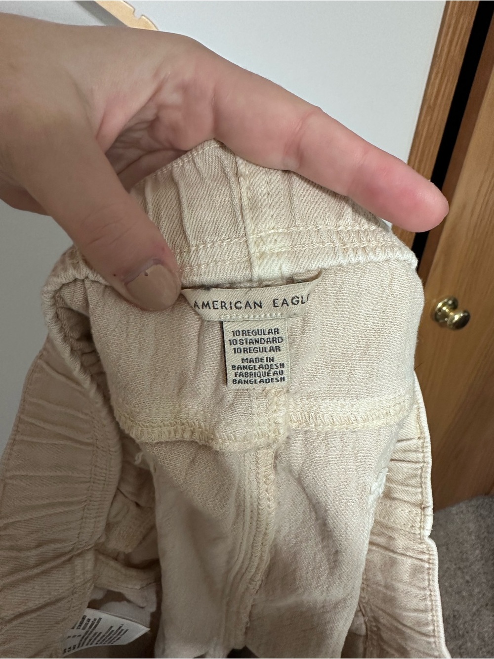 American Eagle Tan Raw Hem Drawstring Cotton Shorts - Picture 3 of 5
